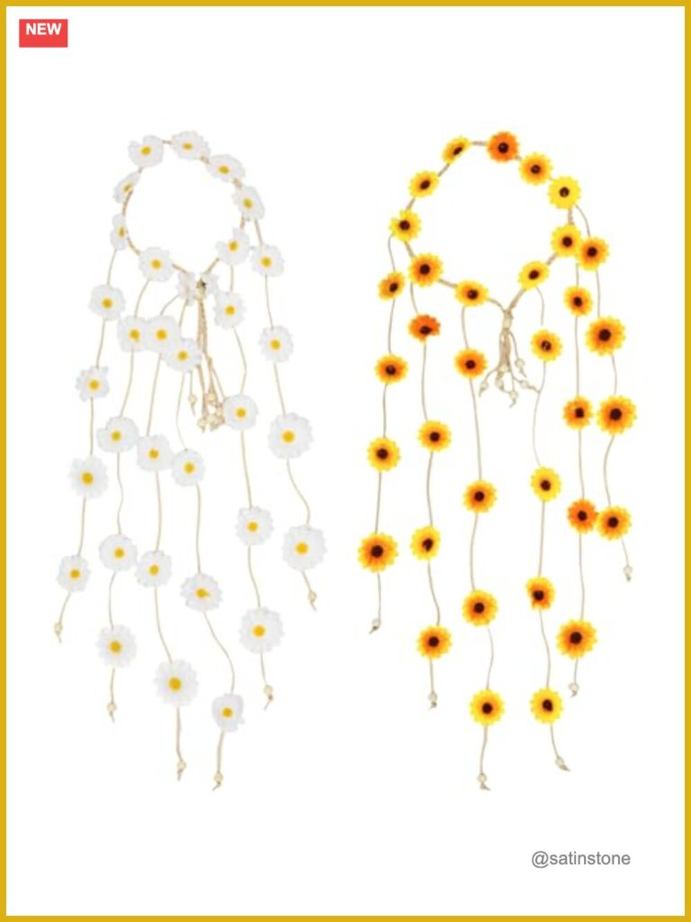 2 PCS Daisy Flower Hippie Headband Floral Crown Festival Hair Accessory